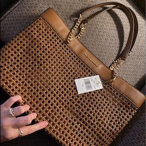 NWT Michael Kors Kinsley Rattan Carryall Tote